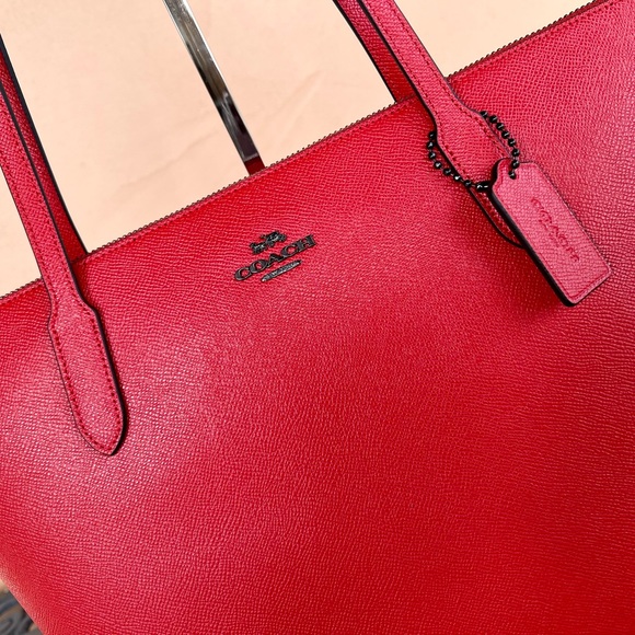 Coach Medium Top Zip Cross Grained Leather Shoulder Tote Bag MIAMI Red - Picture 6 of 11